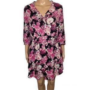 Xhilaration Black & Pink Floral V-Neck Long Sleeve Mini Cocktail Dress